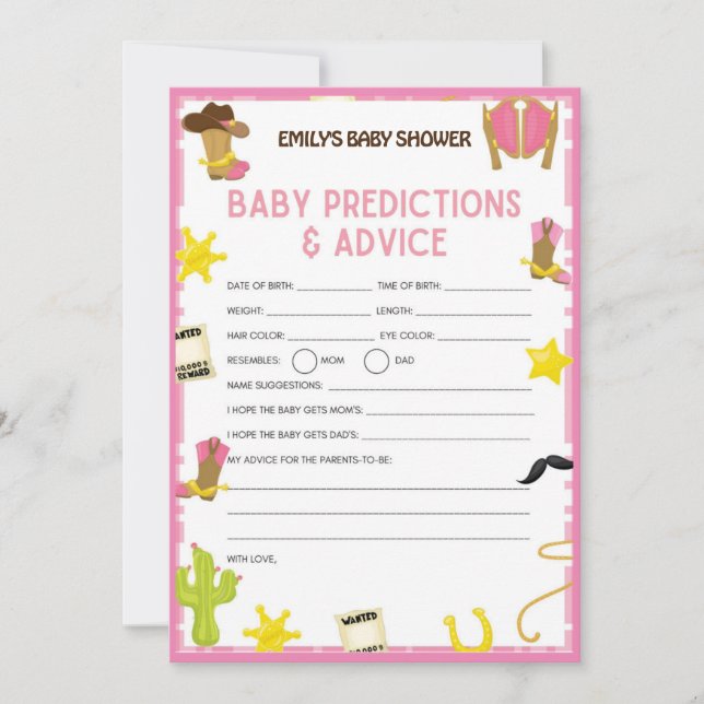 Cowgirl Baby Shower Game - Editable Namn, 5x7 stor Inbjudningar (Framsida)