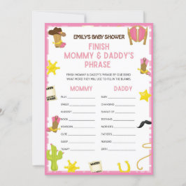Cowgirl Baby Shower Game - Editable Namn, 5x7 stor Inbjudningar