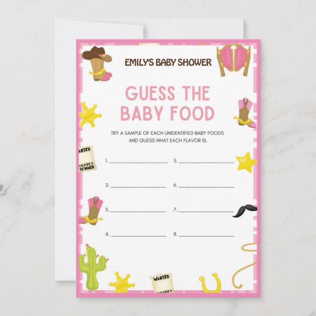 Cowgirl Baby Shower Game - Editable Namn, 5x7 stor Inbjudningar (Framsida)