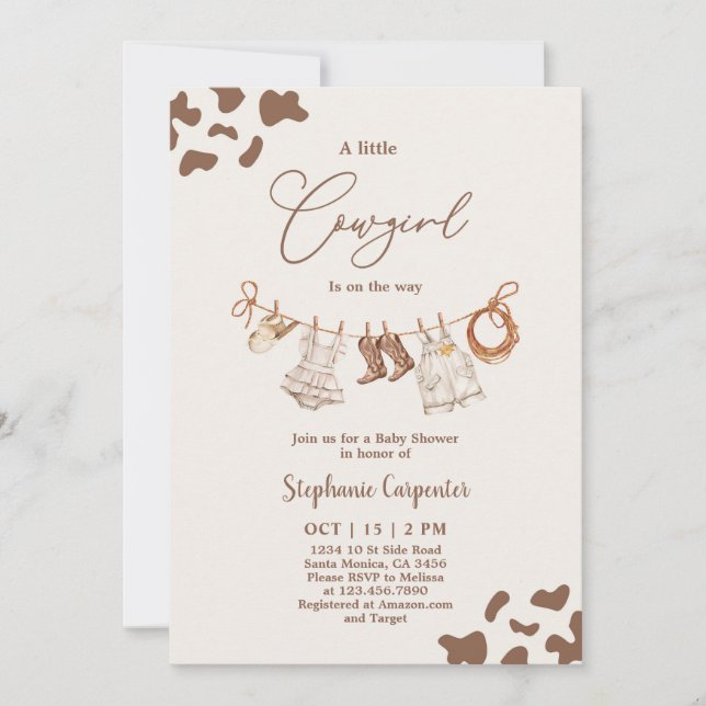 Cowgirl Baby Shower Girl Inbjudningar (Framsida)