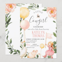 Cowgirl Baby Shower-inbjudan med Greenery