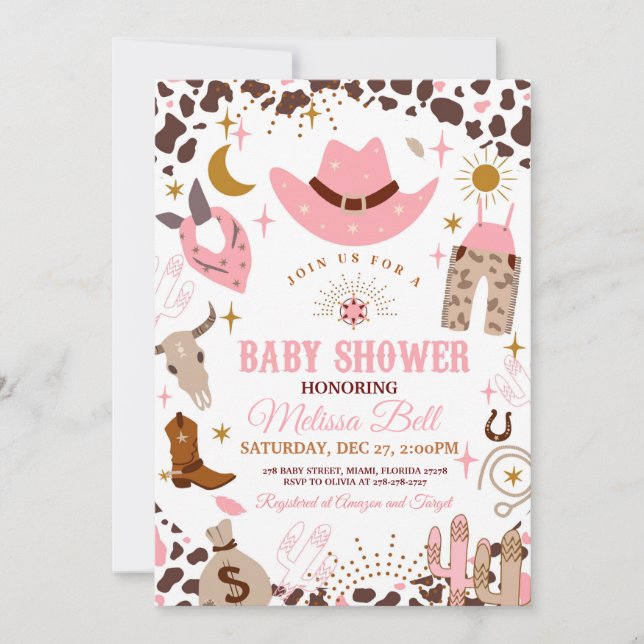 Cowgirl Baby Shower-inbjudan Wild West-inbjudan Inbjudningar (Framsida)