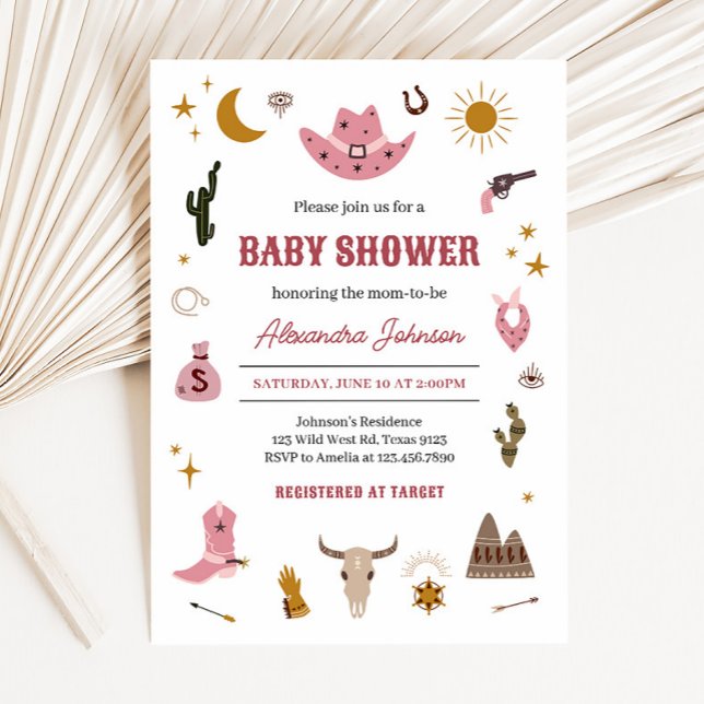 Cowgirl Baby Shower Inbjudningar (Pink Wild West Baby Shower Invitation)