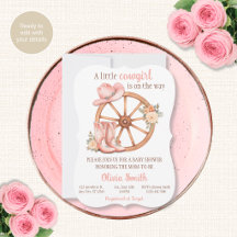 Cowgirl Baby Shower Inbjudningskort Rosa Cowboy St