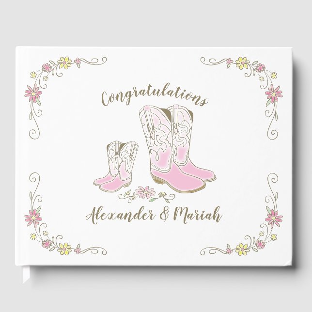 Cowgirl Baby Shower Land Western Rosa Girl Gästböcker (Framsida)