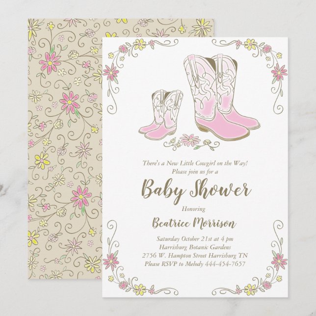 Cowgirl Baby Shower Land Western Rosa Girl Inbjudningar (Fram/baksida)