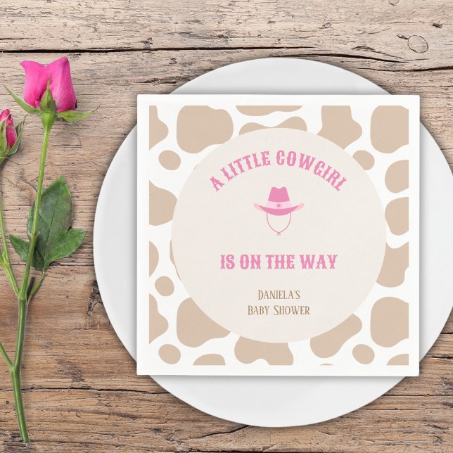 Cowgirl Baby Shower Rodeo Rosa Cow Print Girl Girl Pappersservett (little cowgirl baby shower pink cow print rodeo)