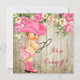 Cowgirl Baby Shower Rosa Boots Blommigt Blonde Bab Inbjudningar