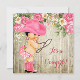Cowgirl Baby Shower Rosa Boots Blommigt Brunette Inbjudningar