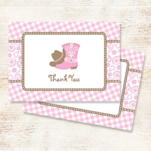 Cowgirl Baby Shower rosa och brun Tack Kort
