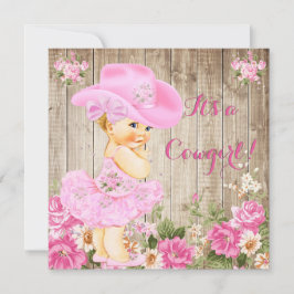 Cowgirl Baby Shower Rosa Rustic Wood Girl Blonde Inbjudningar