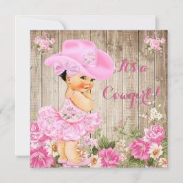 Cowgirl Baby Shower Rosa Rustic Wood Girl Brunette Inbjudningar