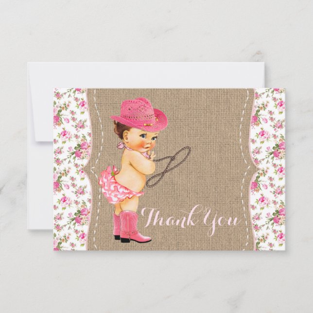 Cowgirl Baby Shower Tacksamhetskort Tack Kort (Framsida)
