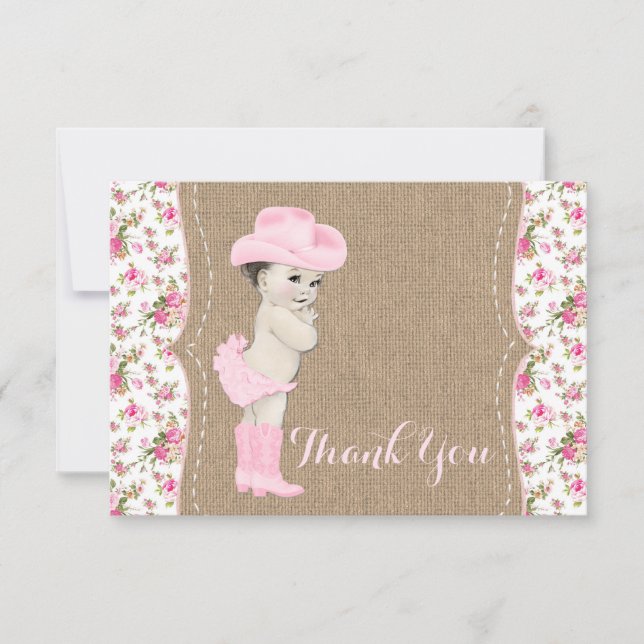 Cowgirl Baby Shower Tacksamhetskort Tack Kort (Framsida)