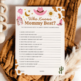 Cowgirl Baby Shower Vem Känner Mamma Bäst Kort