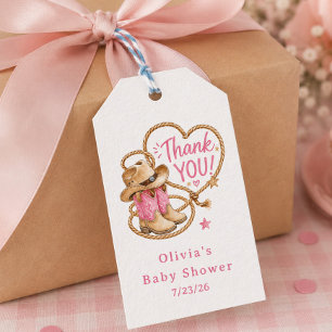 Cowgirl-babyshowerpresentkort Presentetikett