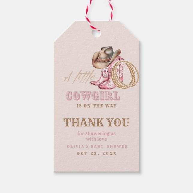 Cowgirl-babyshowerpresentkort Presentetikett (Framsidan)