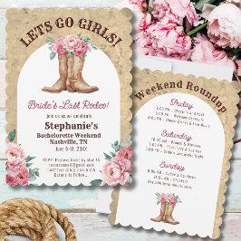 Cowgirl Bachelorette Resplan Stövlar och Blommor Inbjudningar