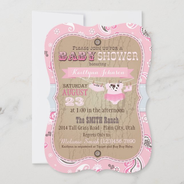 Cowgirl Bandanna Tutu Baby Shower Inbjudningar (Framsida)