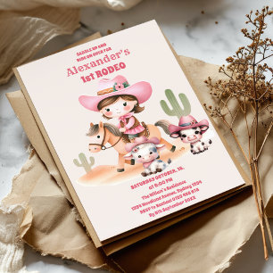 Cowgirl Birthday 1st Rodeo Inbjudningar