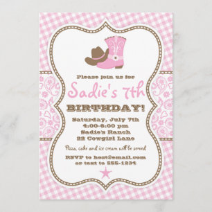 Cowgirl Birthday bjudande, Rosa Brown Paisley Inbjudningar