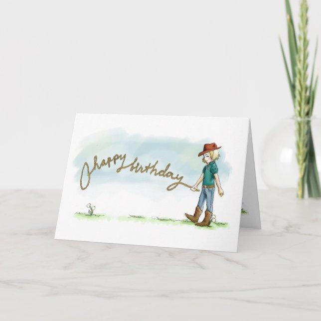 Cowgirl Birthday Card Kort (Framsida)