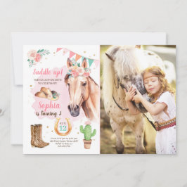 Cowgirl Birthday Inbjudan Girl Horse Rosa Watercol