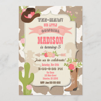 Cowgirl Birthday Inbjudan/Westernare tema Inbjudningar