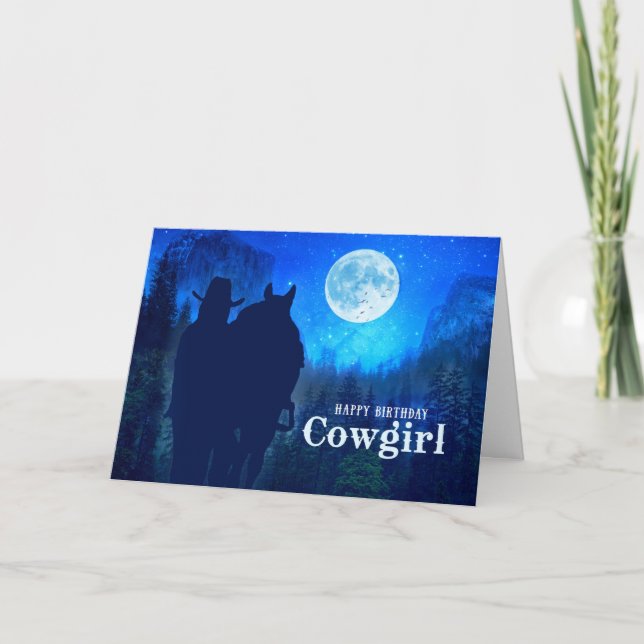 Cowgirl Birthday Moonlit Mountains Twilight Ride Kort (Framsida)