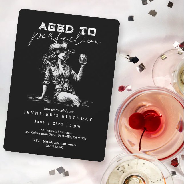 Cowgirl Black Aged to Perfection Birthday Party Inbjudningar (Skapare uppladdad)