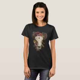 Cowgirl Blommig Bison Djur Hornad Dödskalle T Shirt