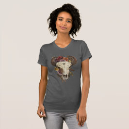 Cowgirl Blommig Bison Djur Hornad Dödskalle T Shirt