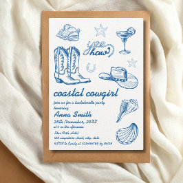 Cowgirl Blue Hand WritBachelorette Inbjudningar