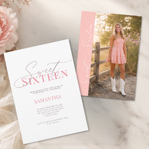 Cowgirl Blush Rosa Foto Söt Sexton Födelsedag Inbjudningar