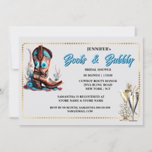 Cowgirl-bockar glasbubblor blommigt guld ram chic inbjudningar