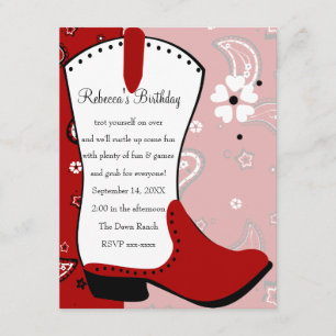 Cowgirl Boot Birthday Inbjudningar