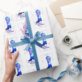 Cowgirl Boot Birthday Wrapping Papper Presentpapper
