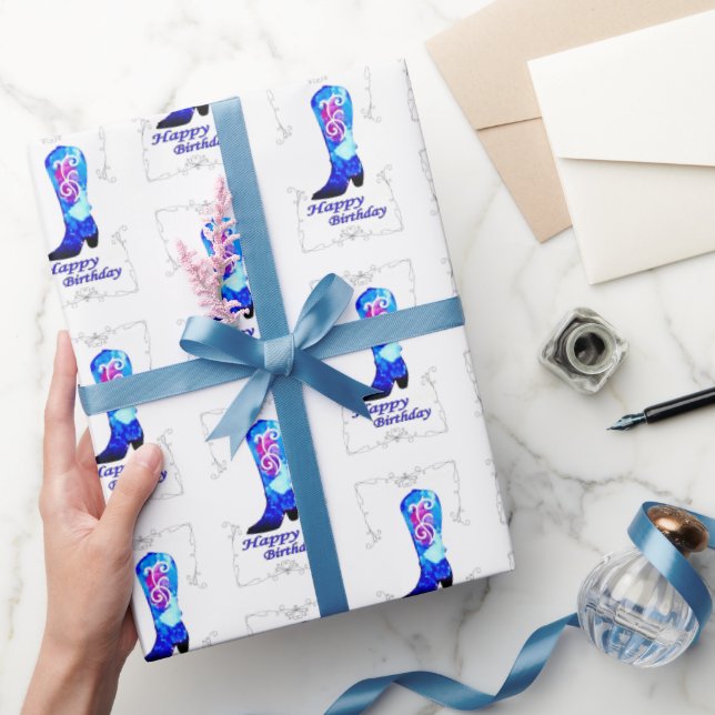 Cowgirl Boot Birthday Wrapping Papper Presentpapper (Gifting)