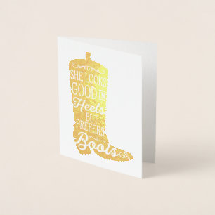 Cowgirl Boot Note Card Folierat Kort