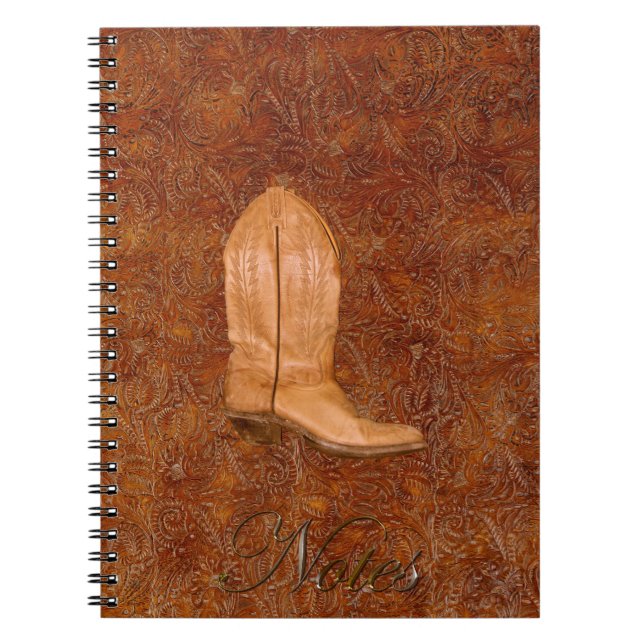 Cowgirl Boot on Westernare-stil Faux Tooled Leathe Anteckningsbok Med Spiral (Framsidan)