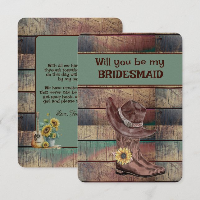 Cowgirl Boots and Hat Sunflower Western Bridesmaid (Fram/baksida)