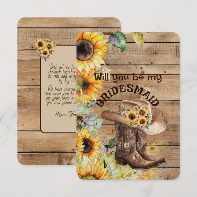 Cowgirl Boots and Hat Sunflower Western Bridesmaid (Fram/baksida)