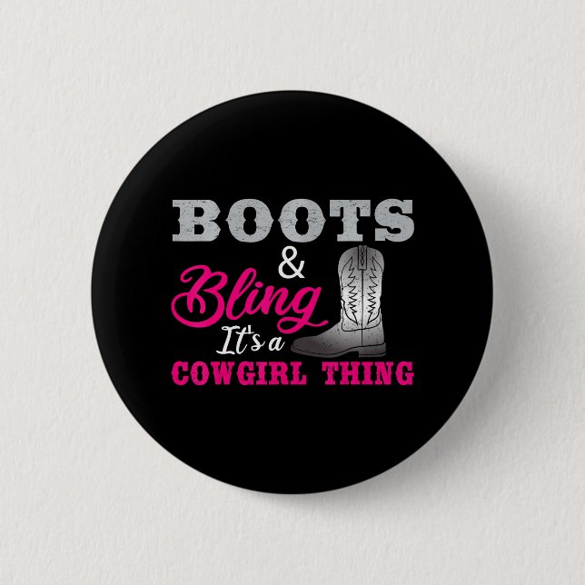 Cowgirl Boots Bling Land Älskare Music Life Knapp (Framsida)