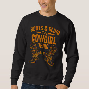 Cowgirl Boots Bling Women Cute Kärlek Land Life Lång Ärmad Tröja
