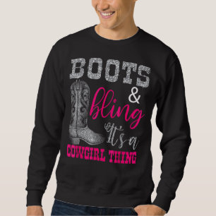 Cowgirl Boots Bling Women Cute Kärlek Land Life Lång Ärmad Tröja