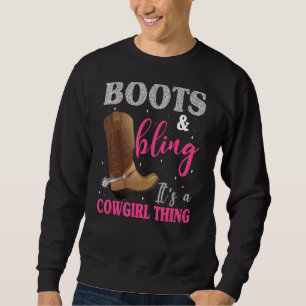 Cowgirl Boots Bling Women Cute Westernare Land Lång Ärmad Tröja