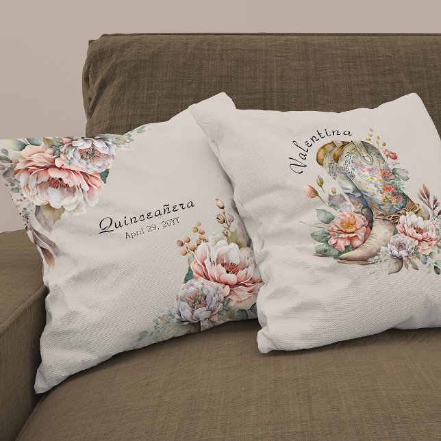 Cowgirl Boots Boho Blommigt Rustic Quinceanera Kudde (Keepsake Pillows from my Boho Floral Cowgirl Boots Quinceanera Collection)