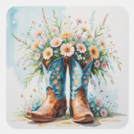 Cowgirl Boots Bouquet Stickers | Westernt tema Fyrkantigt Klistermärke