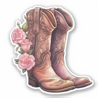 Cowgirl Boots med Rosa ros Stickers Klistermärken