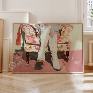 Cowgirl Boots Painting Retro Vintage Canvastryck